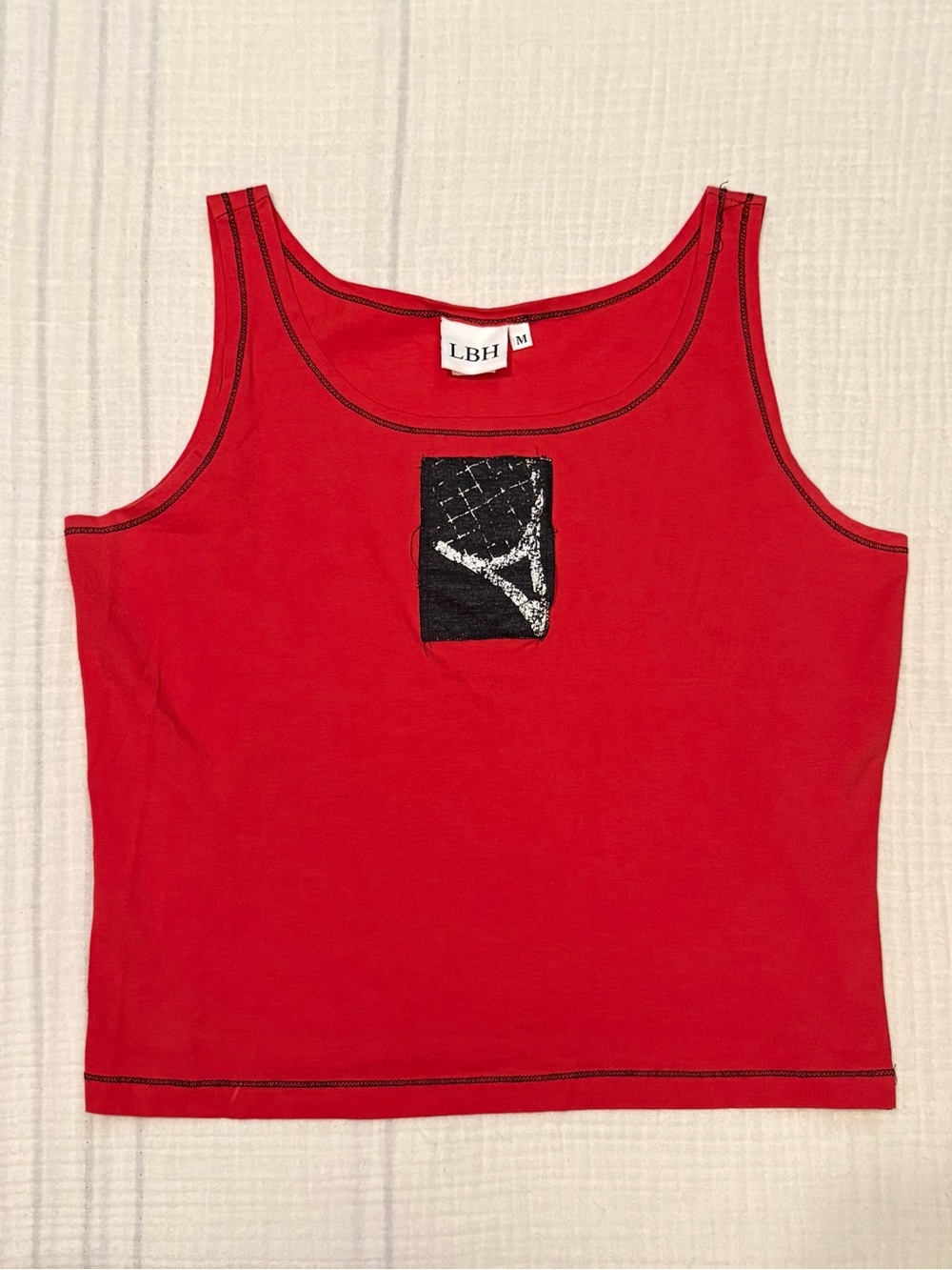 LBH 2000s Red Sporty Activewear Tennis Rack Graphic Black Trim Tank Top Size Med